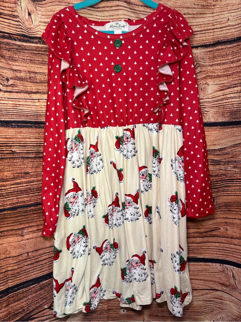 Girls' Red & Cream Santa Print Holiday Dress - Mary Me?